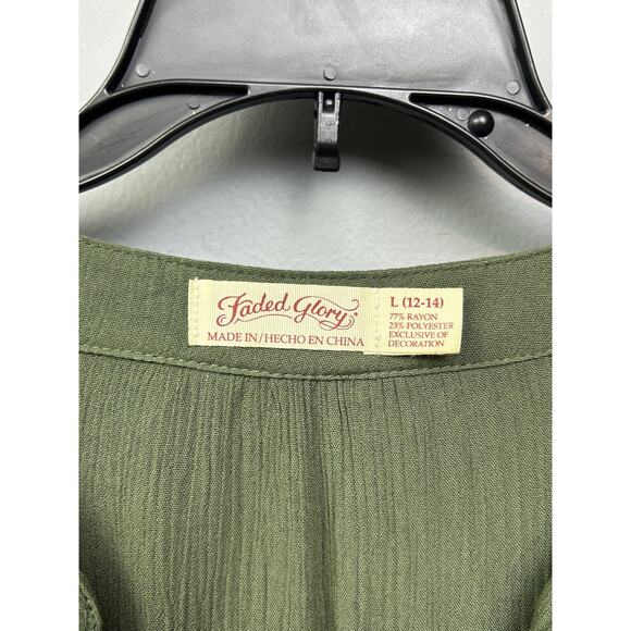 Faded Glory Dress Womens Large Green‎ Sea Turtle Boho Embroidered Tassel Belted - Picture 3 of 8